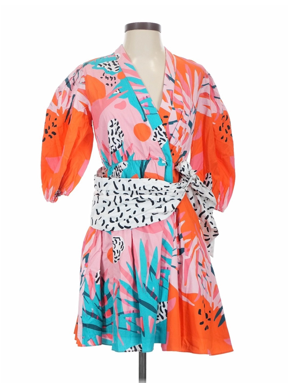 NWT Garrie B Vibrant Wrap Midi Dress - Pink, Orange & Teal